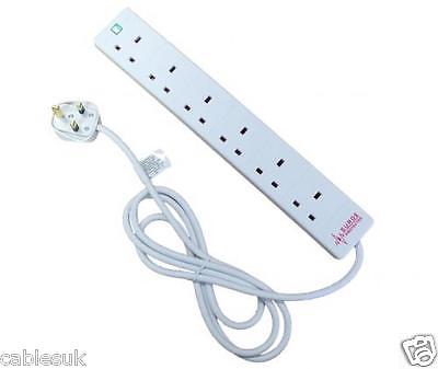 UK-Stecker auf 6-polige UK-Steckdose, weißes Verlängerungskabel, überspannungs- und spitzengeschützt, 2 m, 2 Meter