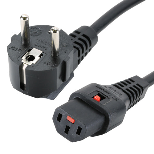 2m Right Angle Schuko - IEC C13 IEC Lock Black PVC 1.0mm Power Lead