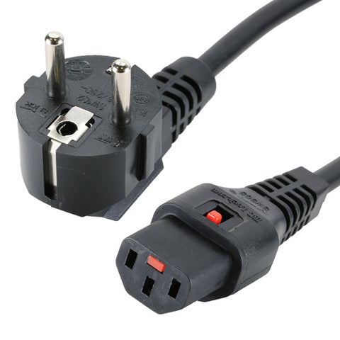 2m Right Angle Schuko - IEC C13 IEC Lock Black PVC 1.0mm Power Lead