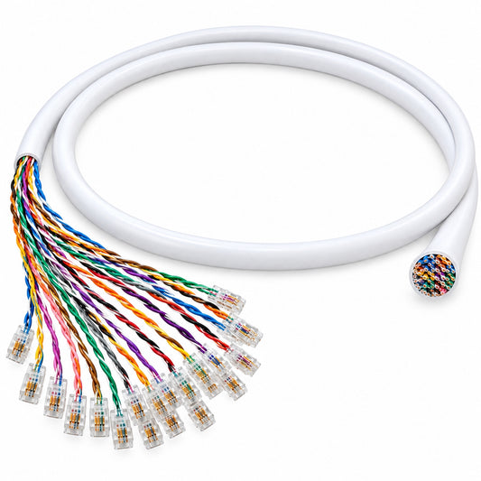 3m 24 Pair Open End white Cable fitted with 24x  RJ11 connectors