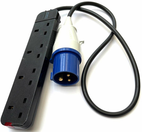 Commando Plug CEE 16A IP44 to 4 Way Gang 13A  Socket Surge Protection PDU Generator