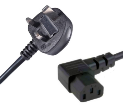 UK Plug 5A to IEC Left Angle C13 Socket, 5m Cable Black