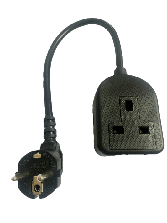 EU French Schuko hybrid-plug 16A Generator Adapter fly lead UK socket 13A cable