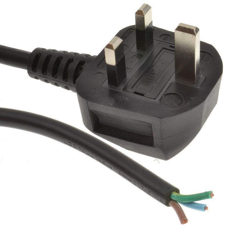 13 Amp Fully Moulded 3 Pin UK Plug to Stripped Bare Ends 1mm2 x 3, 1 m ...