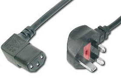 Power Cable UK Mains Fused Male Plug to IEC C13 Female Right Angle 5A Black 2m