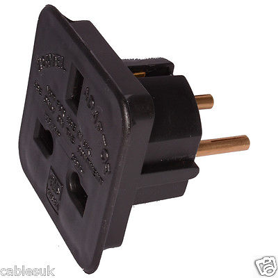 UK MAINS POWER 3 PIN PLUG TO EURO CONTINENTAL 2 PIN PLUG ADAPTOR CONVERTER BLACK