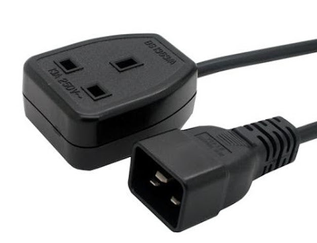 IEC C20 plug to UK 13A Single socket Adapter Lead cable 1G BLACK ...